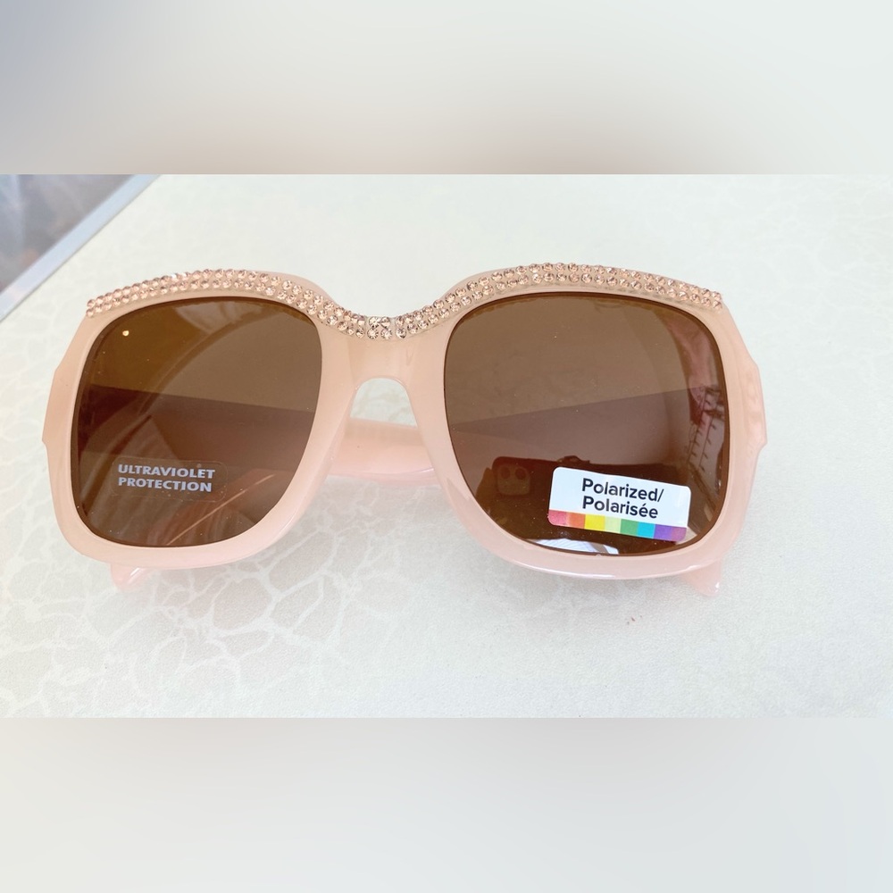 Women's Pink Crystal Rhinestone Square Polarized Sunglasses
